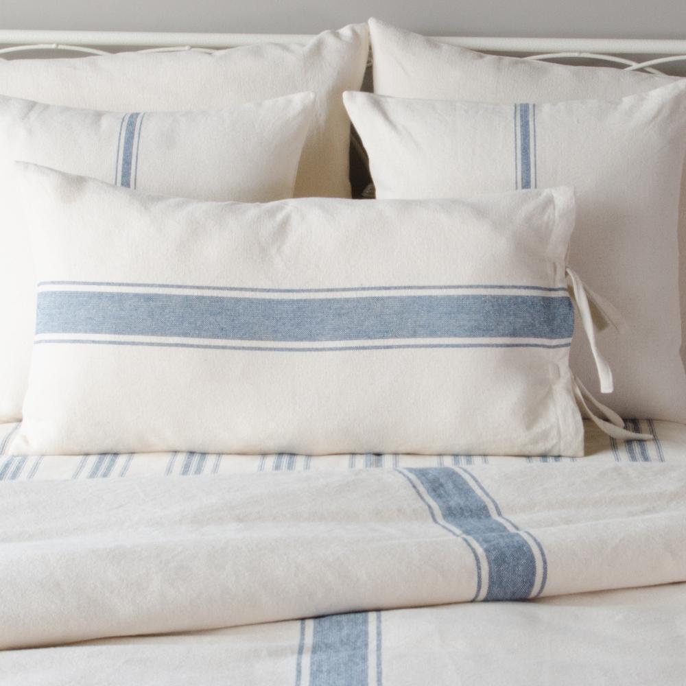 Colonial Blue Cream Grain Sack Stripe Lumbar Pillow Cover LC165014 - The Fox Decor
