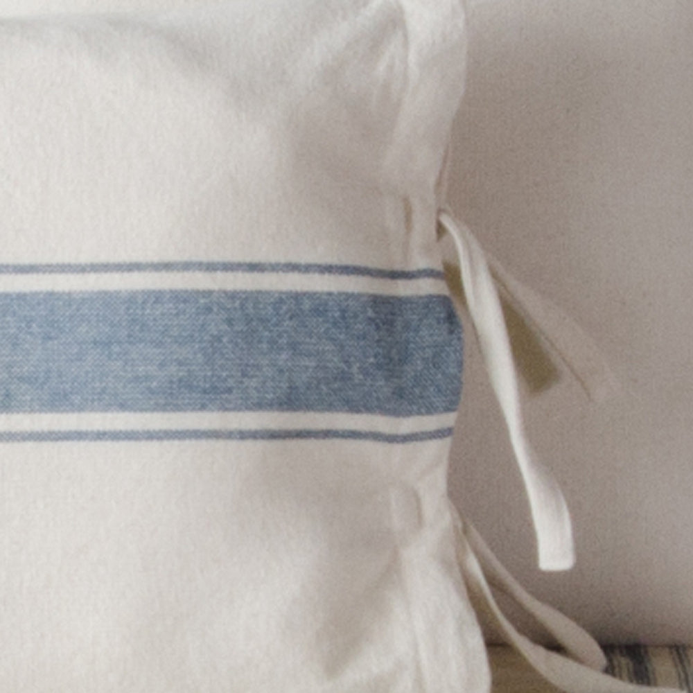 Colonial Blue Cream Grain Sack Stripe Lumbar Pillow Cover LC165014