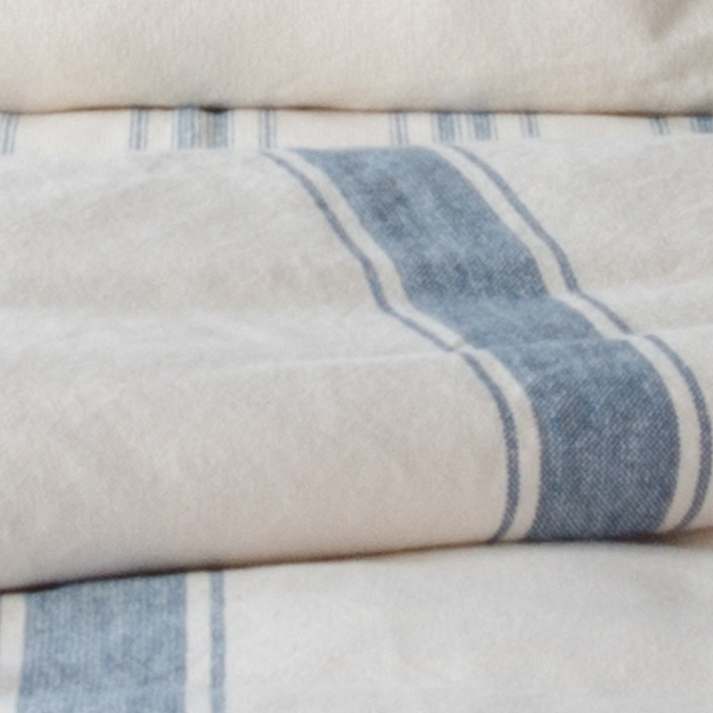 Colonial Blue Cream Grain Sack Stripe Lumbar Pillow Cover LC165014