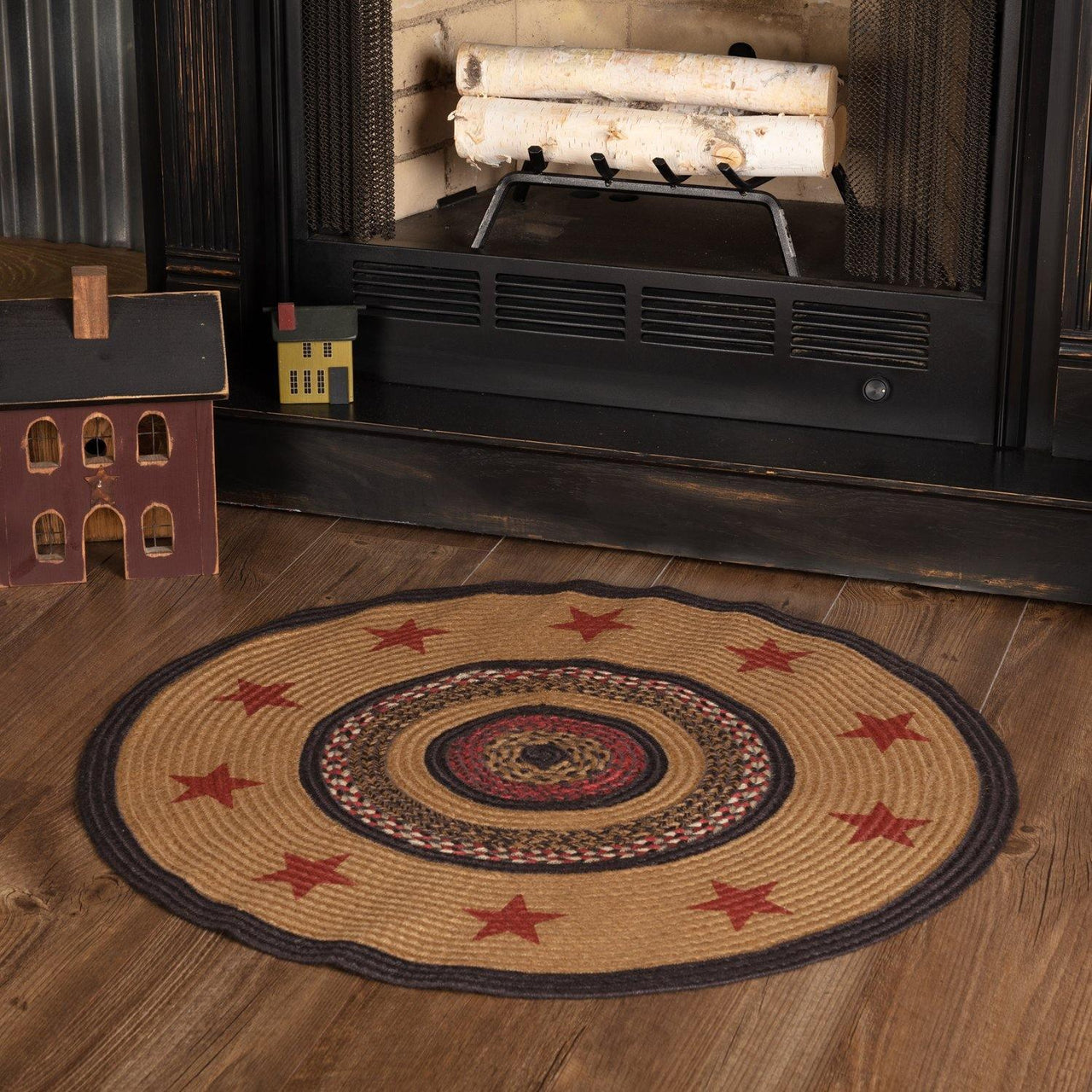 Landon Jute Braided Rug Round 3ft Stencil Stars with Rug Pad VHC Brands - The Fox Decor