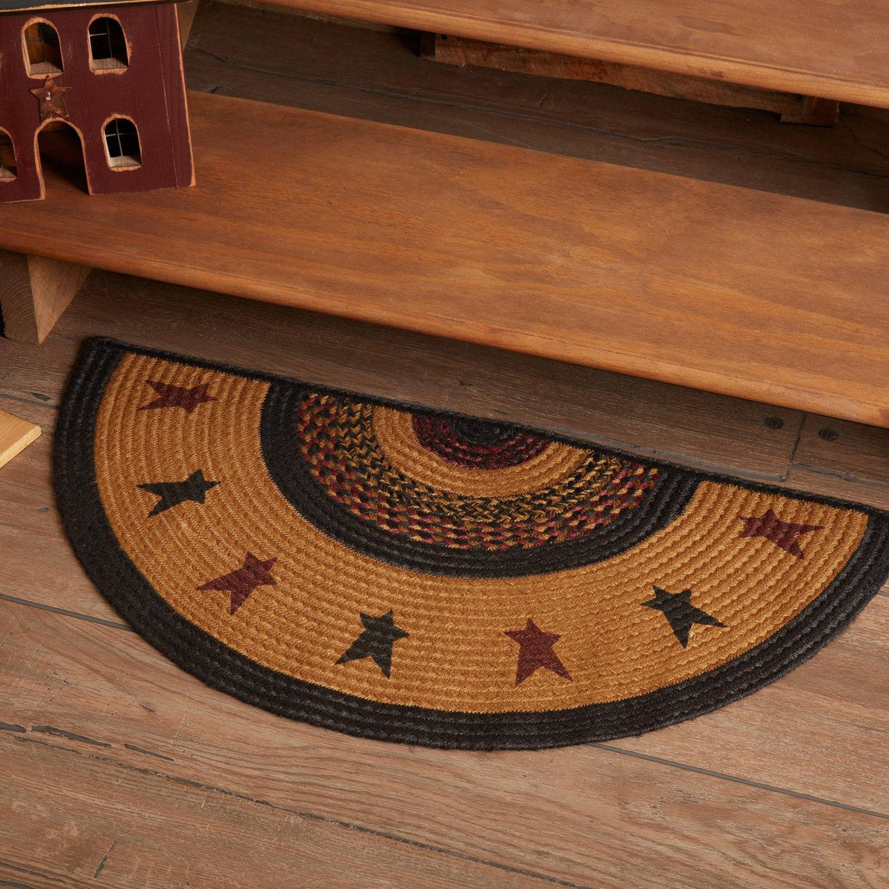 Heritage Farms Star Jute Braided Rug Half Circle 16.5"x33" with Rug Pad VHC Brands - The Fox Decor