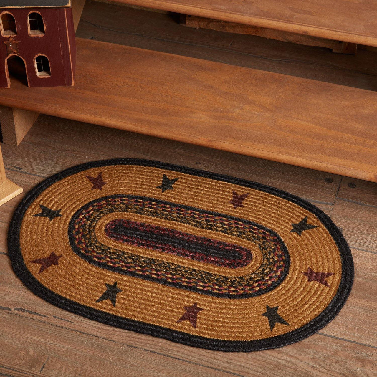 Heritage Farms Star Jute Braided Oval Rug 20"x30" with Rug Pad VHC Brands - The Fox Decor