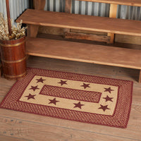 Thumbnail for Burgundy Red Primitive Jute Braided Rug Rect Stencil Stars 20