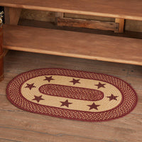 Thumbnail for Burgundy Red Primitive Jute Braided Rug Oval Stencil Stars 20