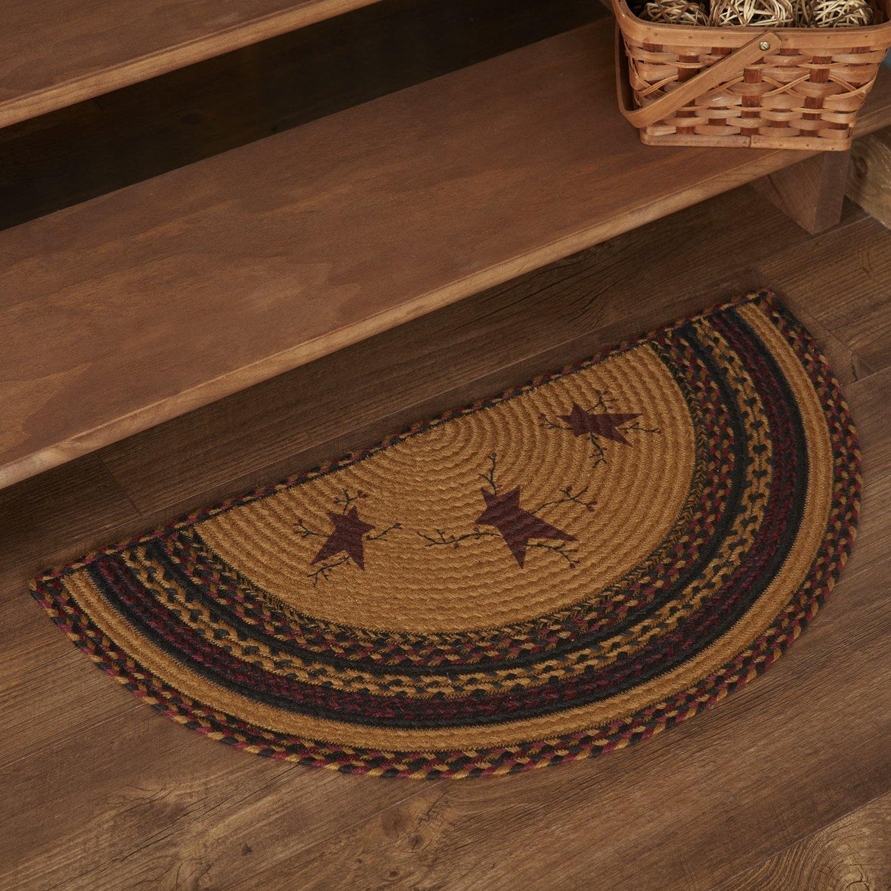 Heritage Farms Star and Pip Jute Braided Rug Half Circle 16.5"x33" with Rug Pad VHC Brands - The Fox Decor