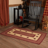 Thumbnail for Burgundy Red Primitive Jute Braided Rug Rect Stencil Stars 3'x5' with Rug Pad VHC Brands - The Fox Decor