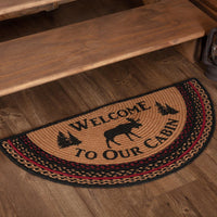 Thumbnail for Cumberland Stenciled Moose Jute Braided Rug Half Circle Welcome to the Cabin 16.5