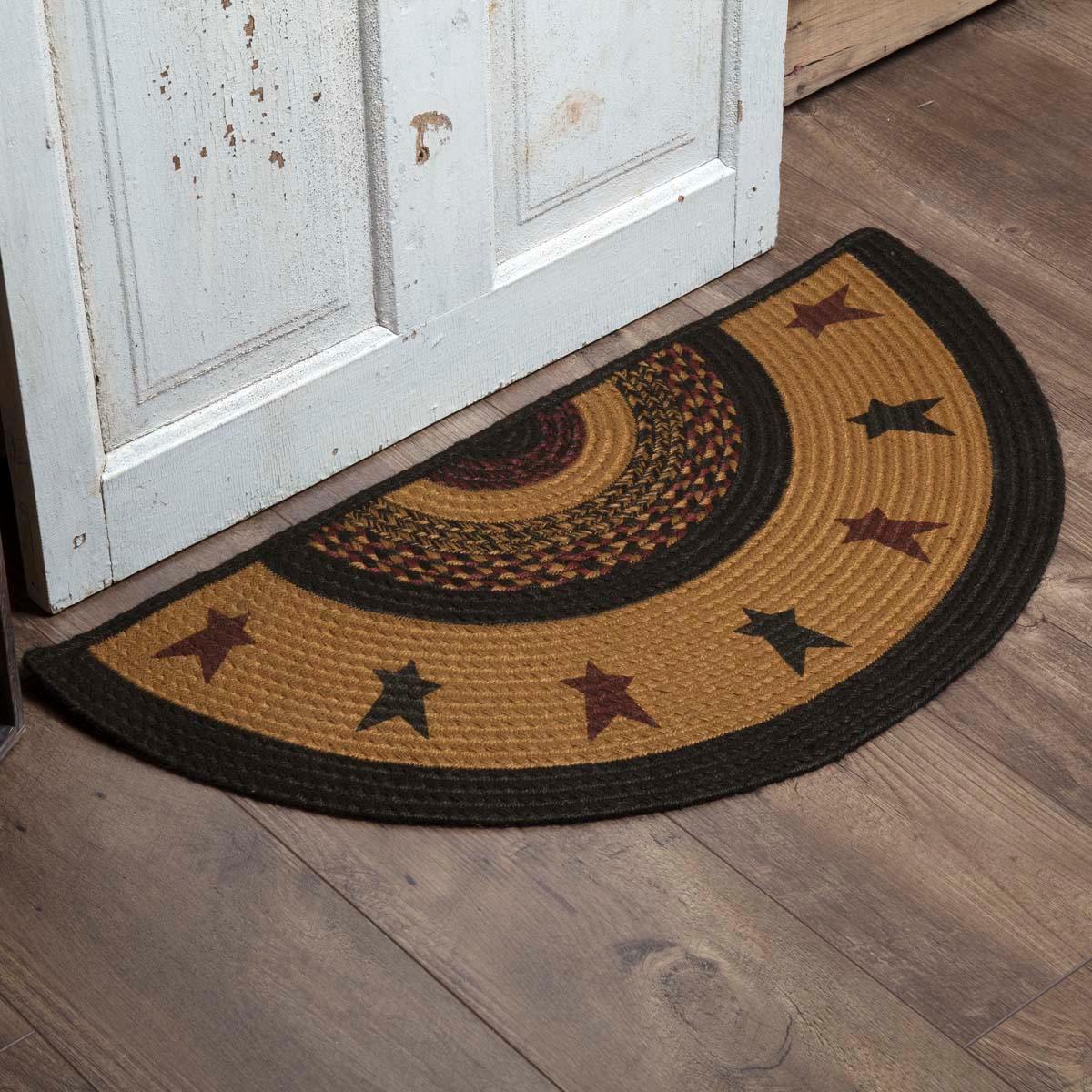 Heritage Farms Star Jute Braided Rug Half Circle 16.5"x33" with Rug Pad VHC Brands - The Fox Decor