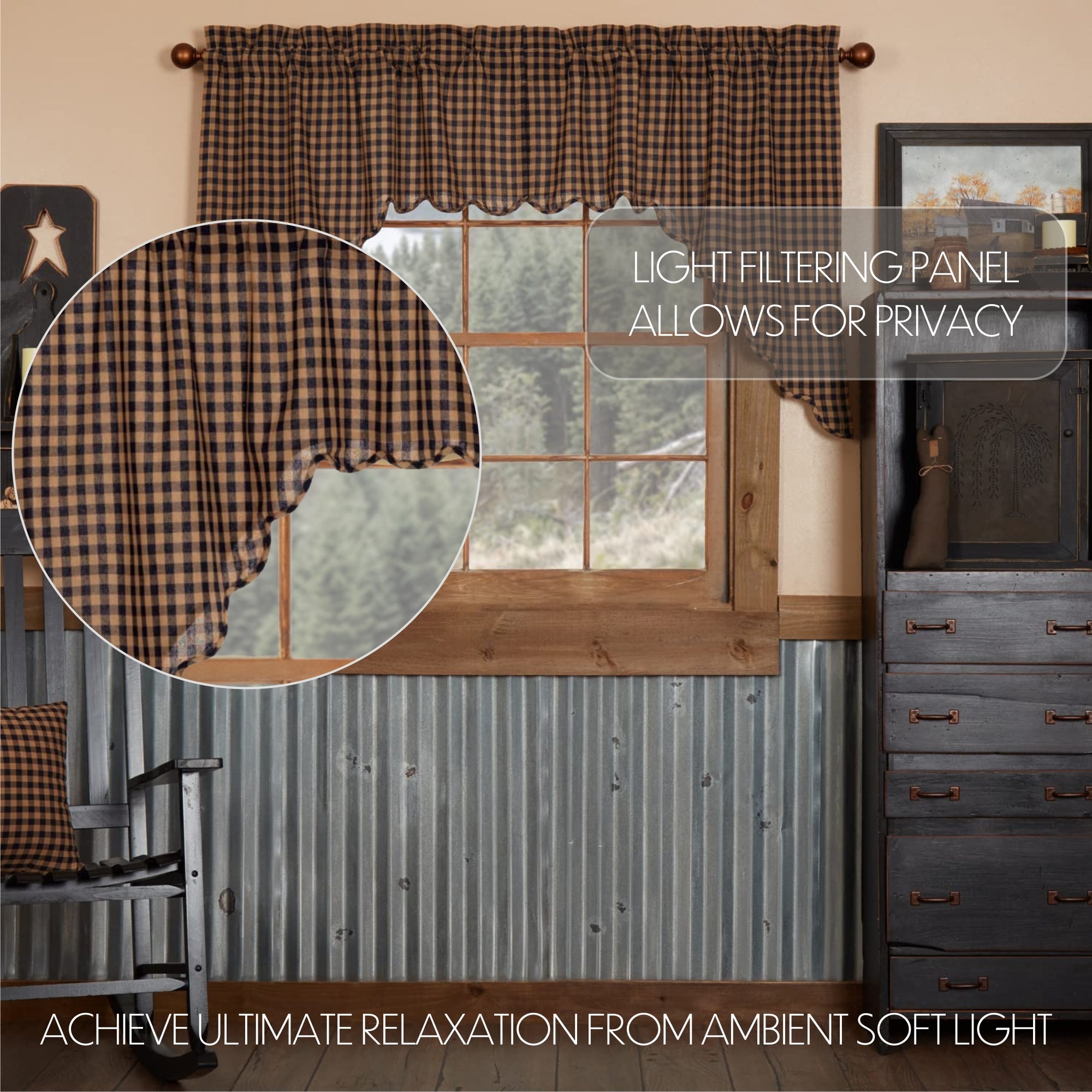 Navy Check Scalloped Swag Curtain Set 36