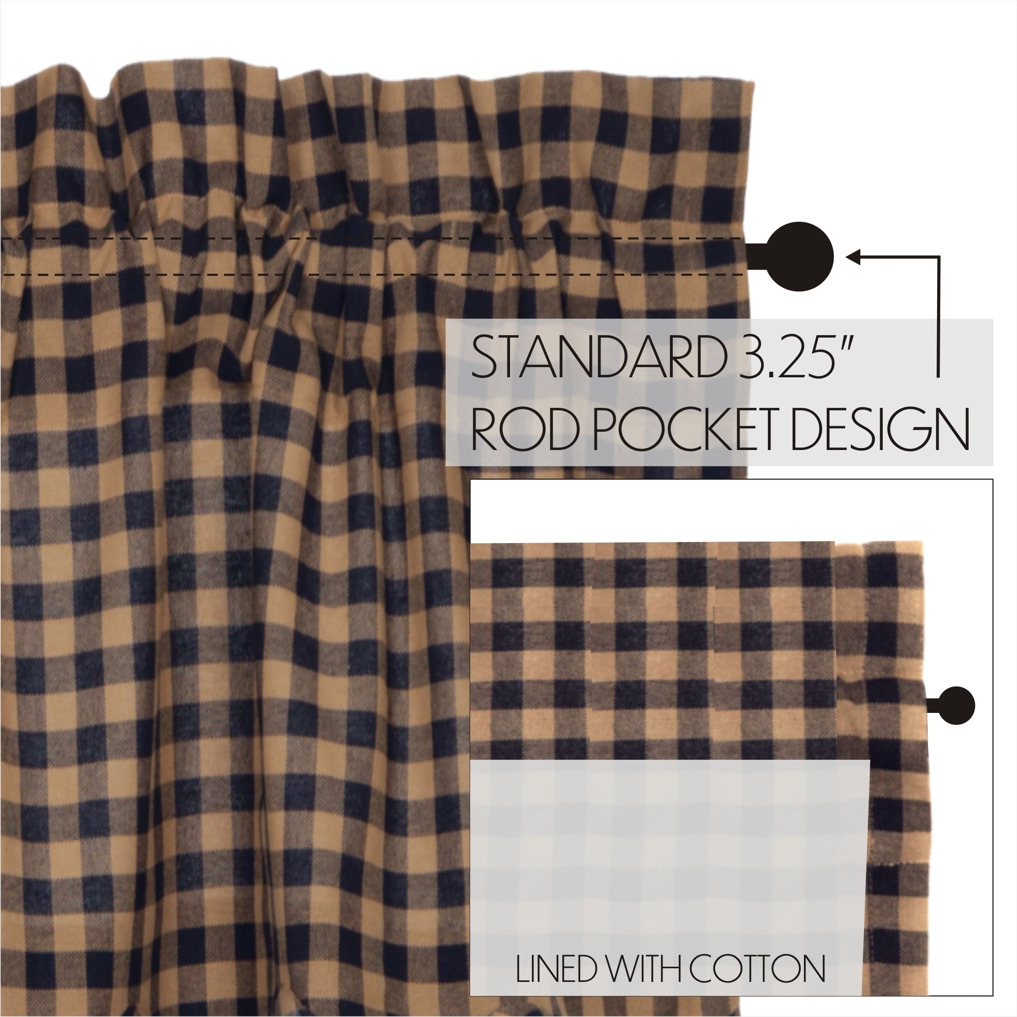 Navy Check Scalloped Swag Curtain Set 36