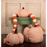 Thumbnail for Cream Orange Ticking Pumpkin 4x3 Ornament-  Interiors by Elizabeth