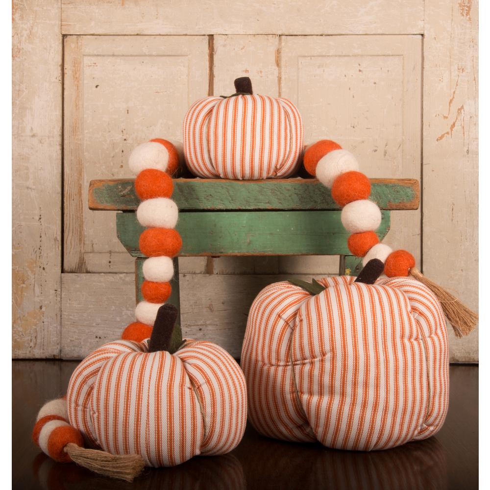 Cream Orange Ticking Pumpkin 6x4 Ornament-  Interiors by Elizabeth