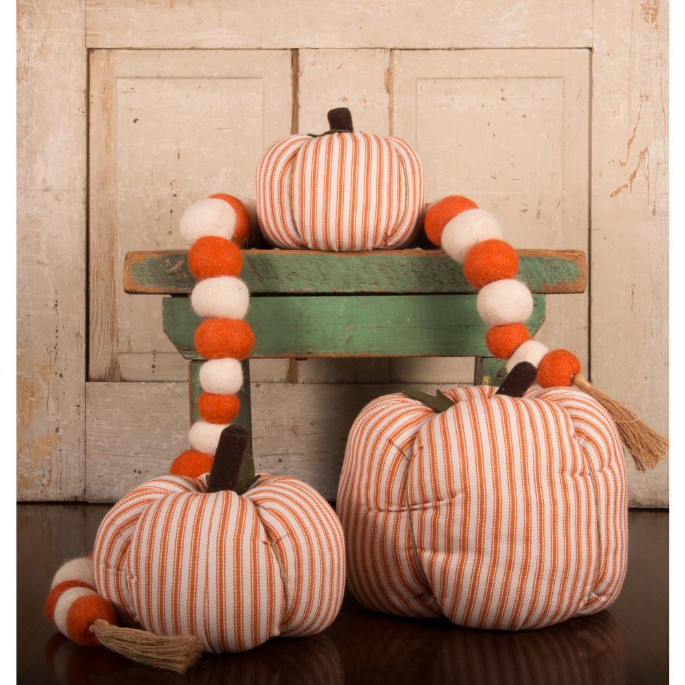 Cream Orange Ticking Pumpkin 8X6 Ornament ONRE0320 - The Fox Decor