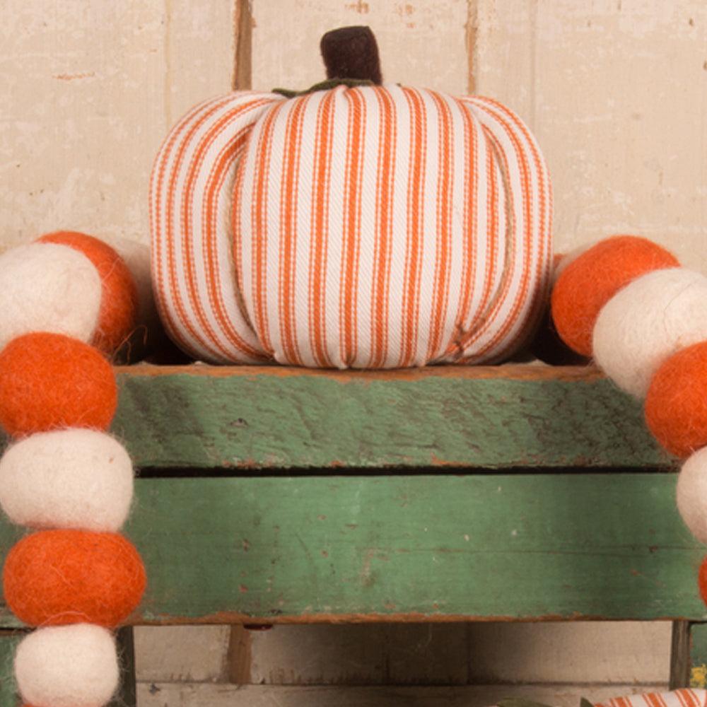 Cream Orange Ticking Pumpkin 8X6 Ornament ONRE0320 - The Fox Decor