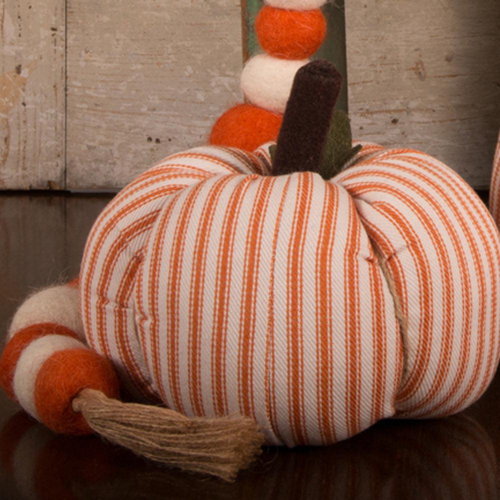 Cream Orange Ticking Pumpkin 8X6 Ornament ONRE0320 - The Fox Decor