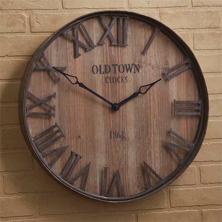 Vintage Style Old Town Galvanized Wood Wall Clock Park Designs - The Fox Decor
