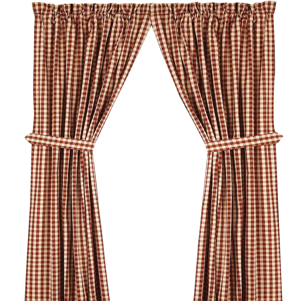 Barn Red Nutmeg Heritage House Check Barn Red 63" Panels Lined P6100017 - The Fox Decor