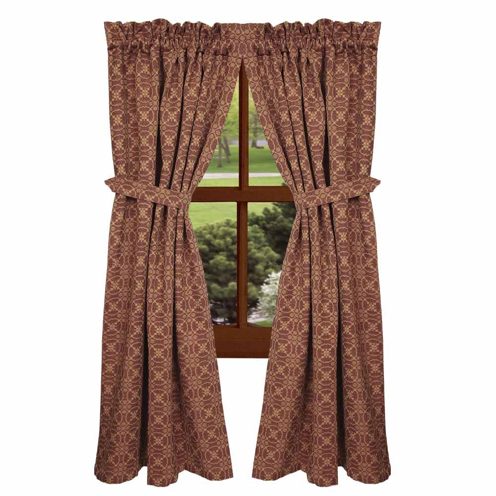 Barn Red Tan Marshfield Jacquard 63" Panels Lined P6106017 - The Fox Decor