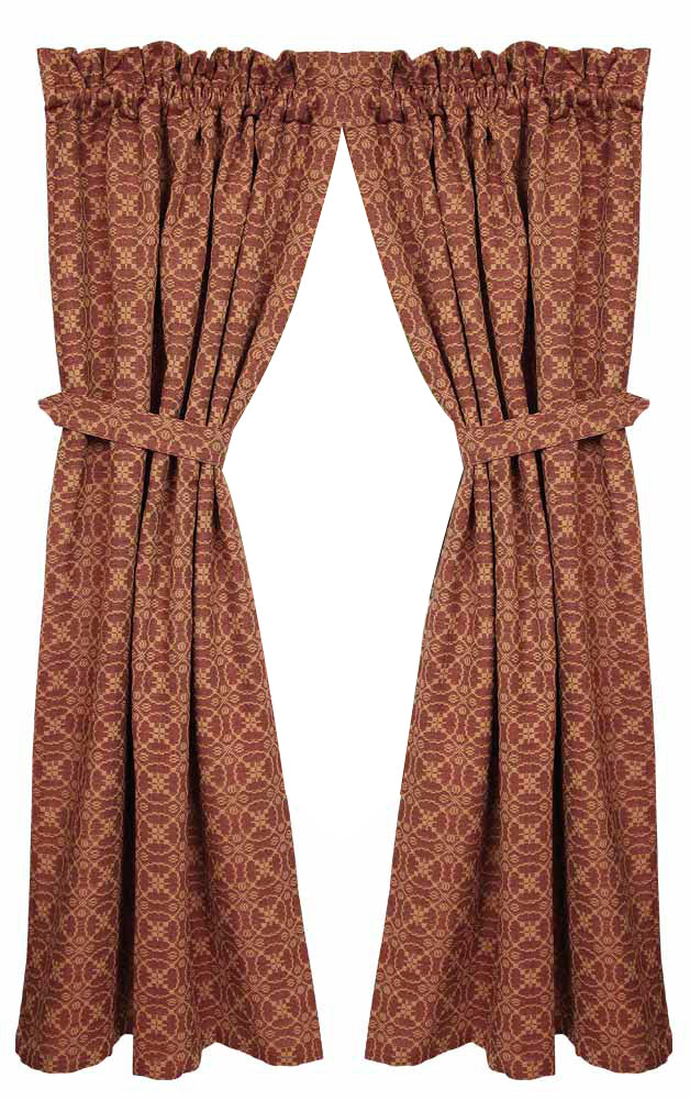 Barn Red Tan Marshfield Jacquard 63" Panels Lined P6106017 - The Fox Decor