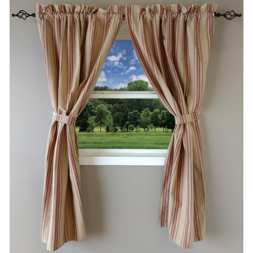 Oat Barn Red Grain Sack Stripe 63" Panels Lined P6164017 - The Fox Decor