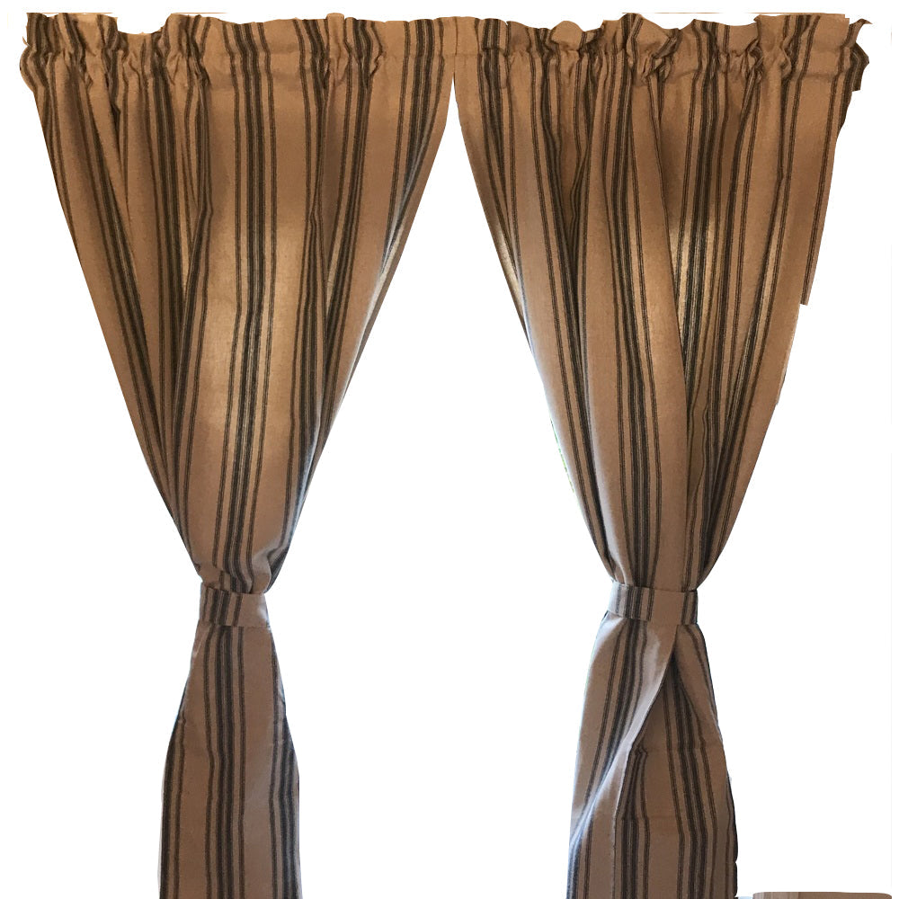 Grain Sack Stripe 72" X 63" (2 Pcs) (Pair Of Fabric Tiebacks Included) Cream Colonial Blue P6165014 - The Fox Decor