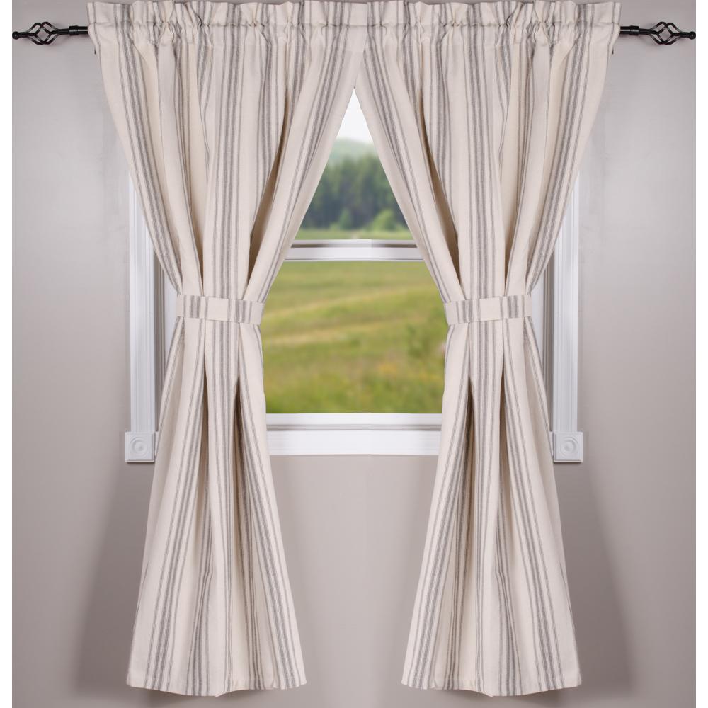Grain Sack Stripe Cream Pewter 63" Panels Lined P6165065 - The Fox Decor