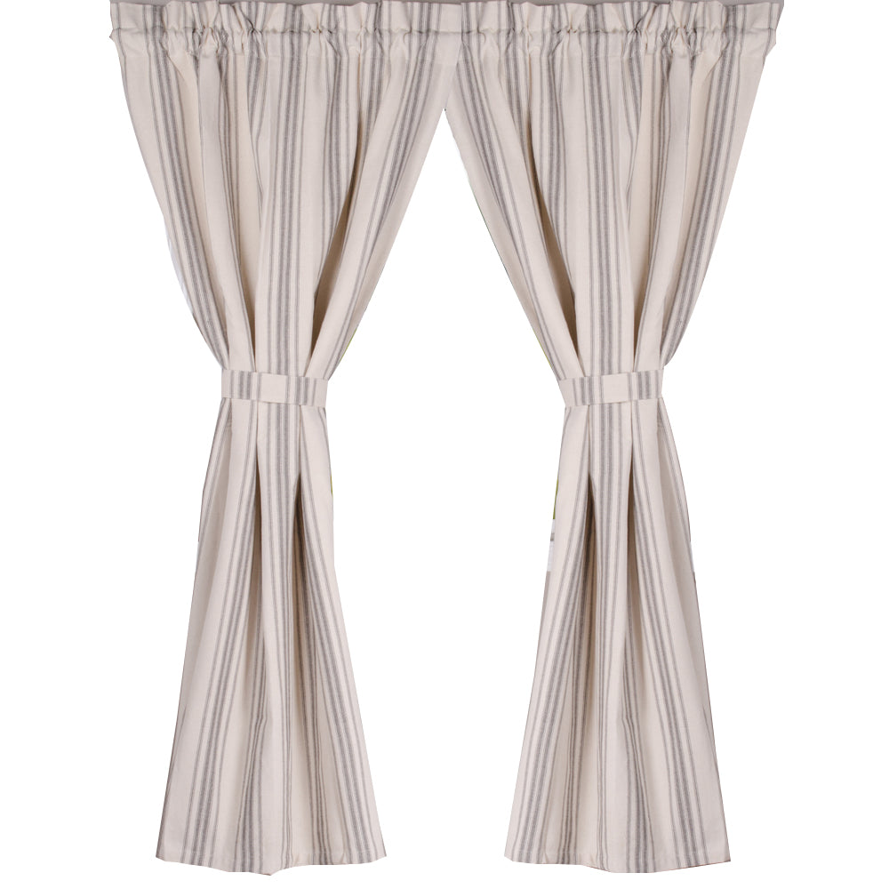 Grain Sack Stripe Cream Pewter 63" Panels Lined P6165065 - The Fox Decor