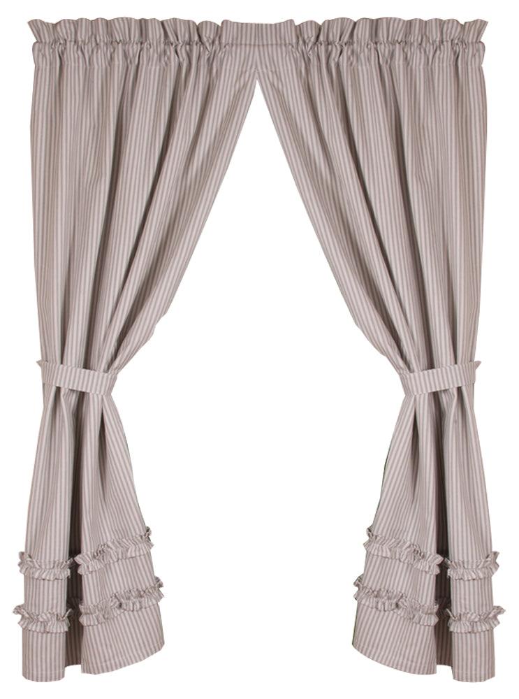 Grey Ticking Ruffle Panels P6179087 - The Fox Decor