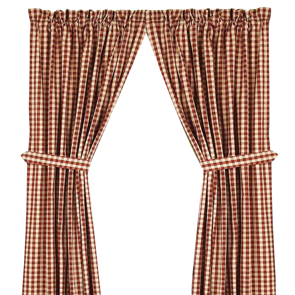 Barn Red Nutmeg Heritage House Check Barn Red Drapery 86" Panels Lined P8100017 - The Fox Decor