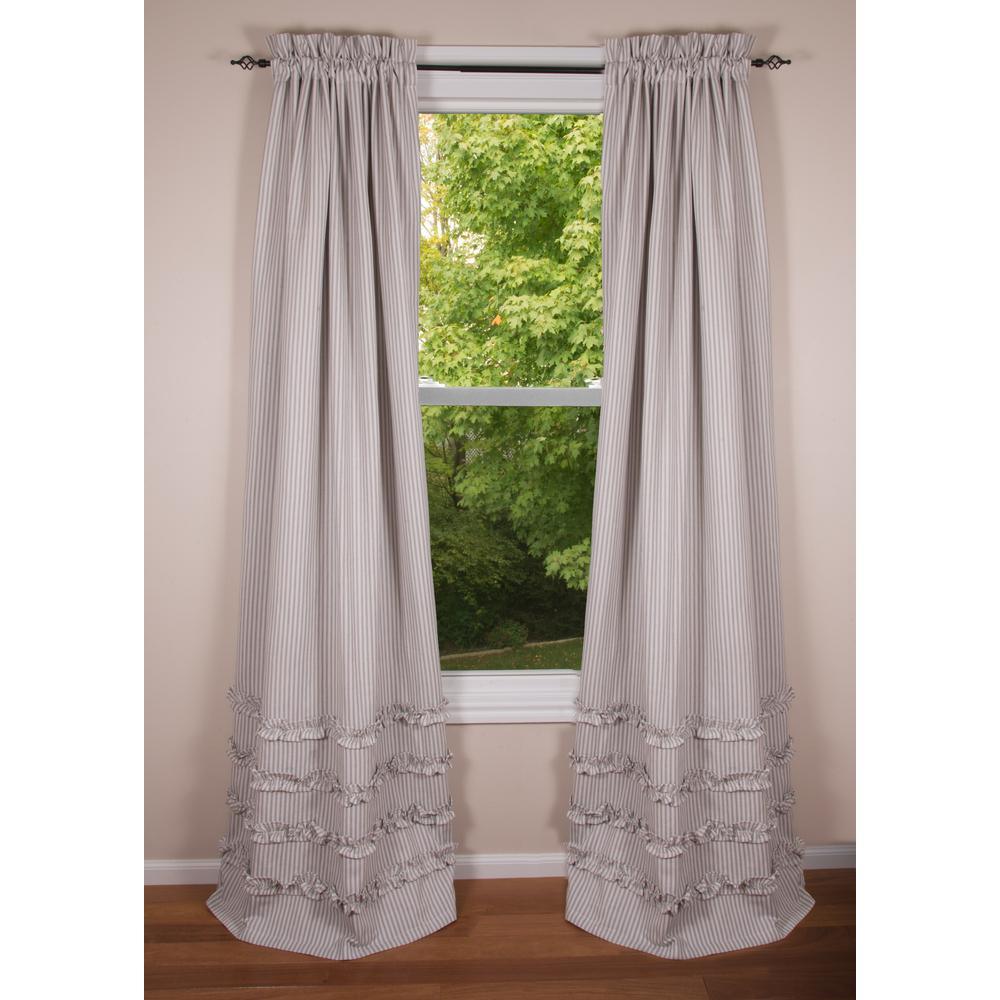 Grey Ticking Ruffle Drapery Panels P8179087 - The Fox Decor
