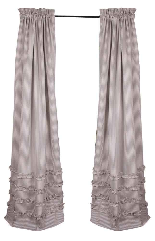 Grey Ticking Ruffle Drapery Panels P8179087 - The Fox Decor