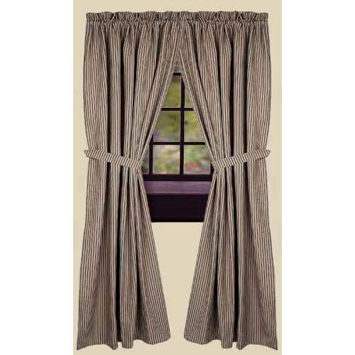 Black-Nutmeg York Ticking Drapery 86" Panels - Lined - Interiors by Elizabeth