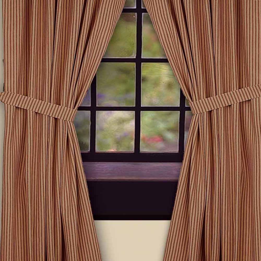 Barn Red Nutmeg York Ticking Drapery 86" Panels Lined P8880017 - The Fox Decor