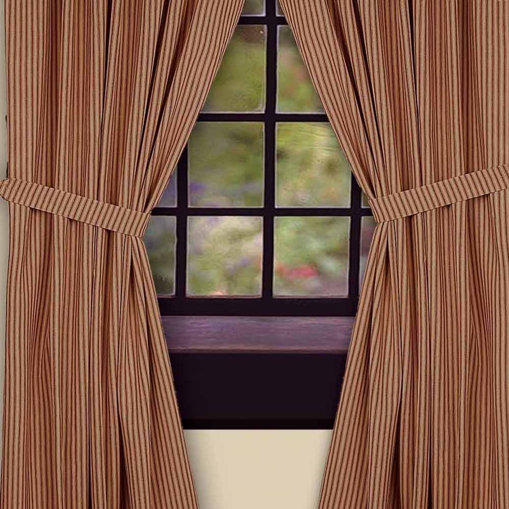 Barn Red-Nutmeg York Ticking Drapery 86" Panels - Lined - Interiors by Elizabeth