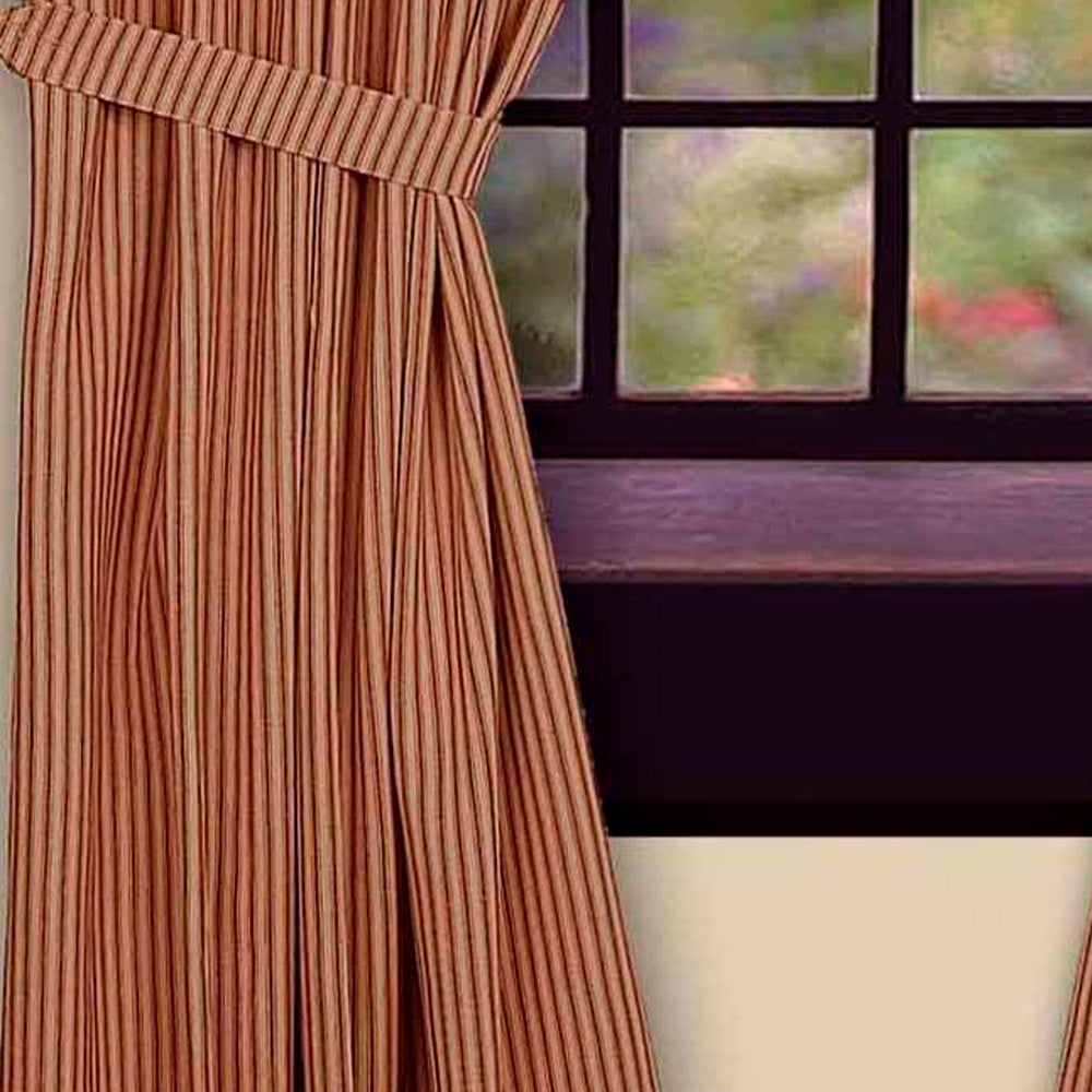 Barn Red Nutmeg York Ticking Drapery 86" Panels Lined P8880017 - The Fox Decor