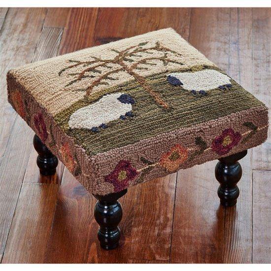 Willow and Sheep Hooked Stool - The Fox Decor