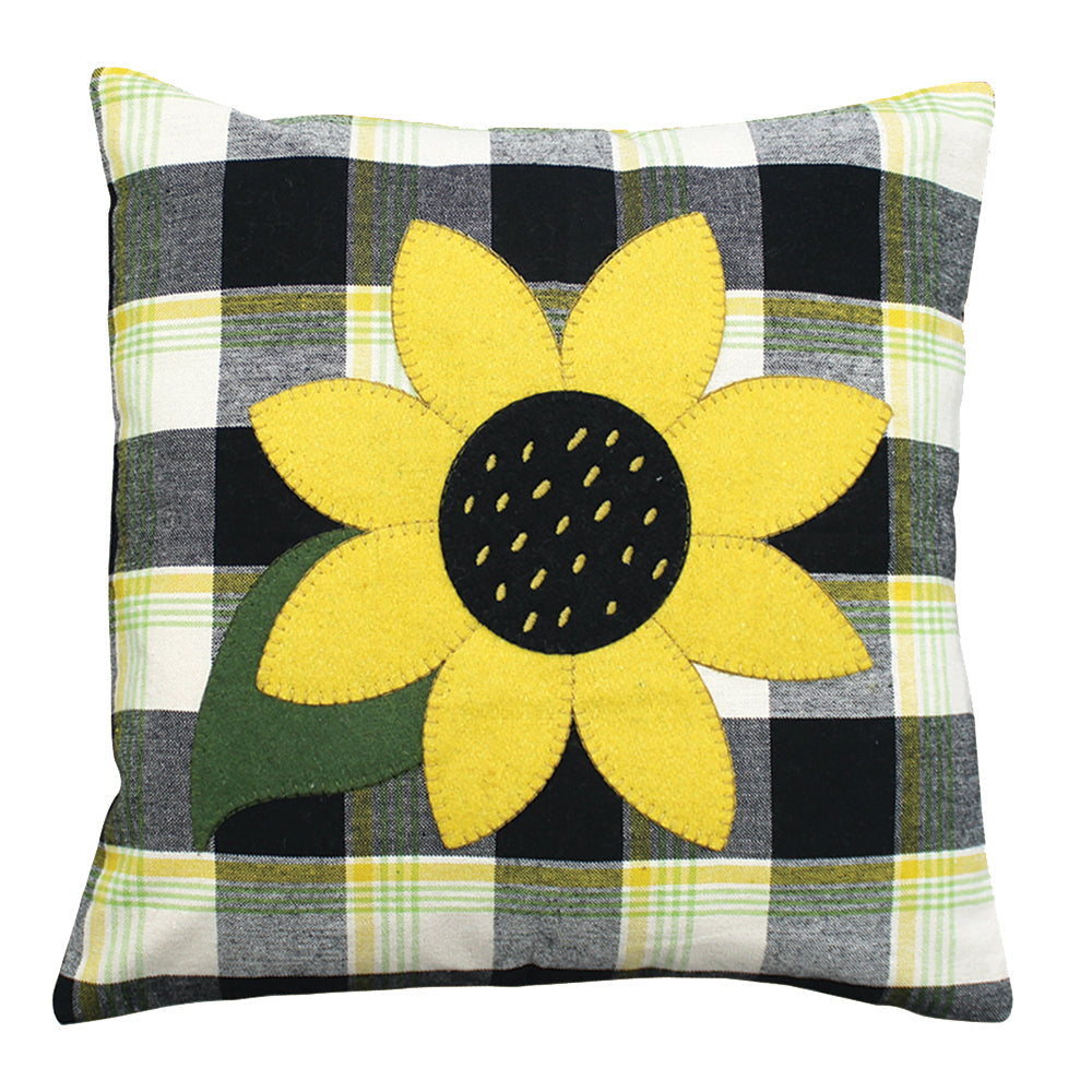 Sunflower Buffalo Check Pillow - Interiors by Elizabeth