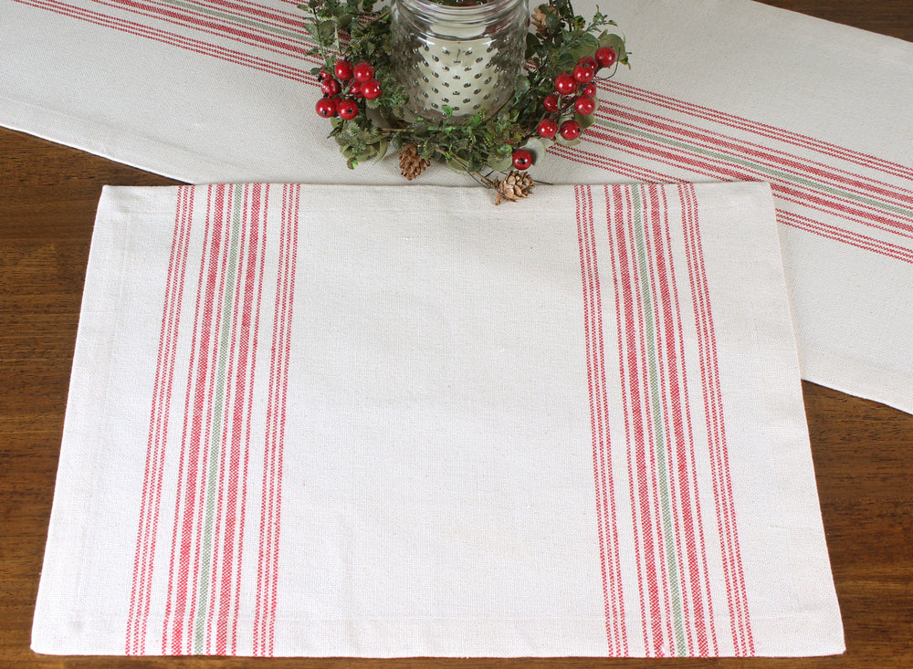 Holiday Grain Sack Cream, Red, Grn Placemat  - Interiors by Elizabeth