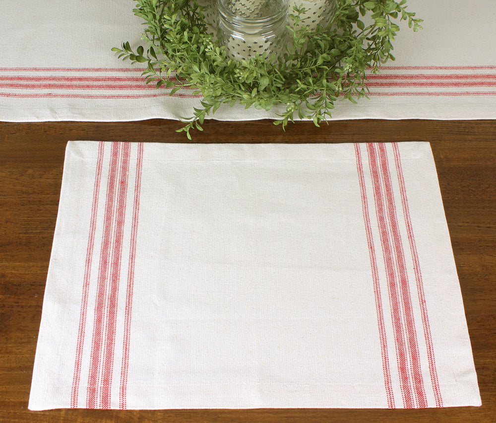 Red Grain Sack Cream,Red Placemat  - Interiors by Elizabeth