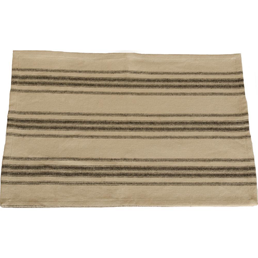 Grain Sack Stripe Oat Black Placemat Set Of Six PM164211 - The Fox Decor