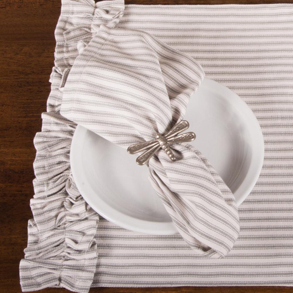 Grey Ticking Ruffle Placemat set of Six PM179087 - The Fox Decor