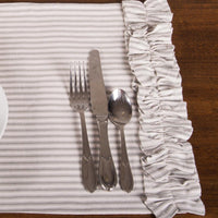 Grey Ticking Ruffle Placemat set of Six PM179087 - The Fox Decor