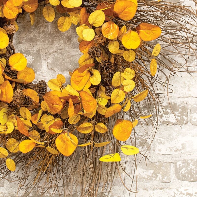 Penny Leaf Wreath, 26", Mustard