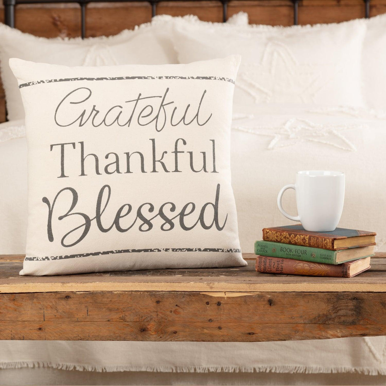 Casement Natural Grateful Thankful Blessed Pillow 18x18 VHC Brands