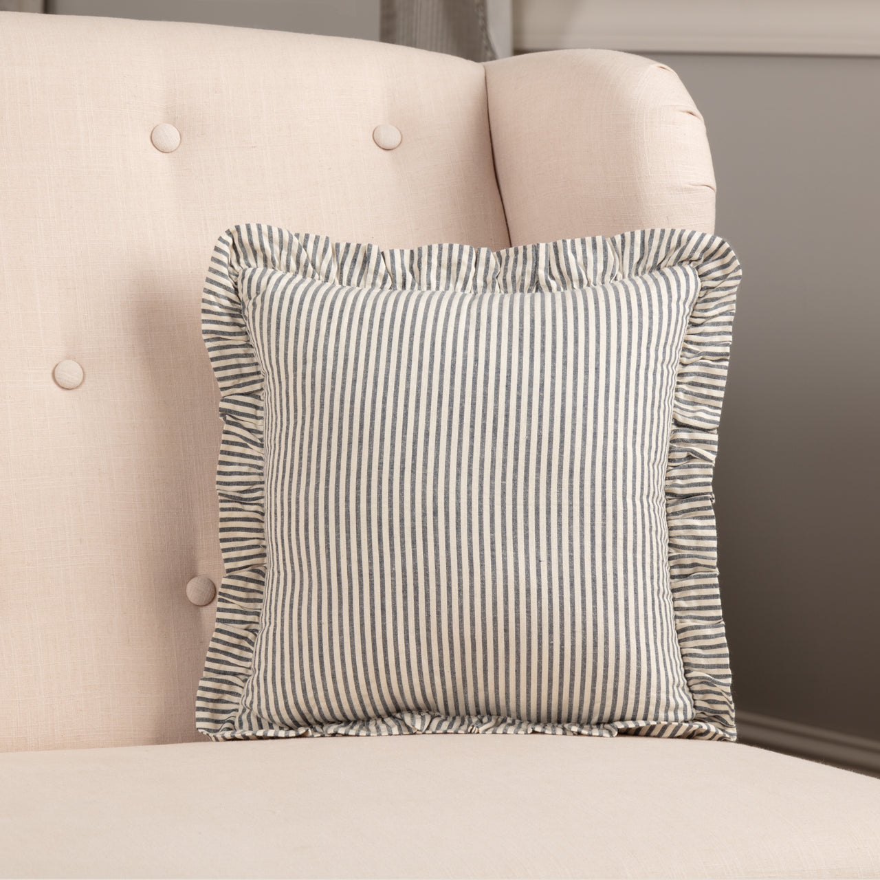 Hatteras Seersucker Blue Ticking Stripe Fabric Pillow 12 VHC Brands
