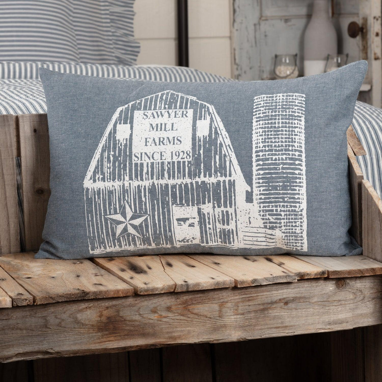 Sawyer Mill Blue Barn Pillow 14x22 VHC Brands