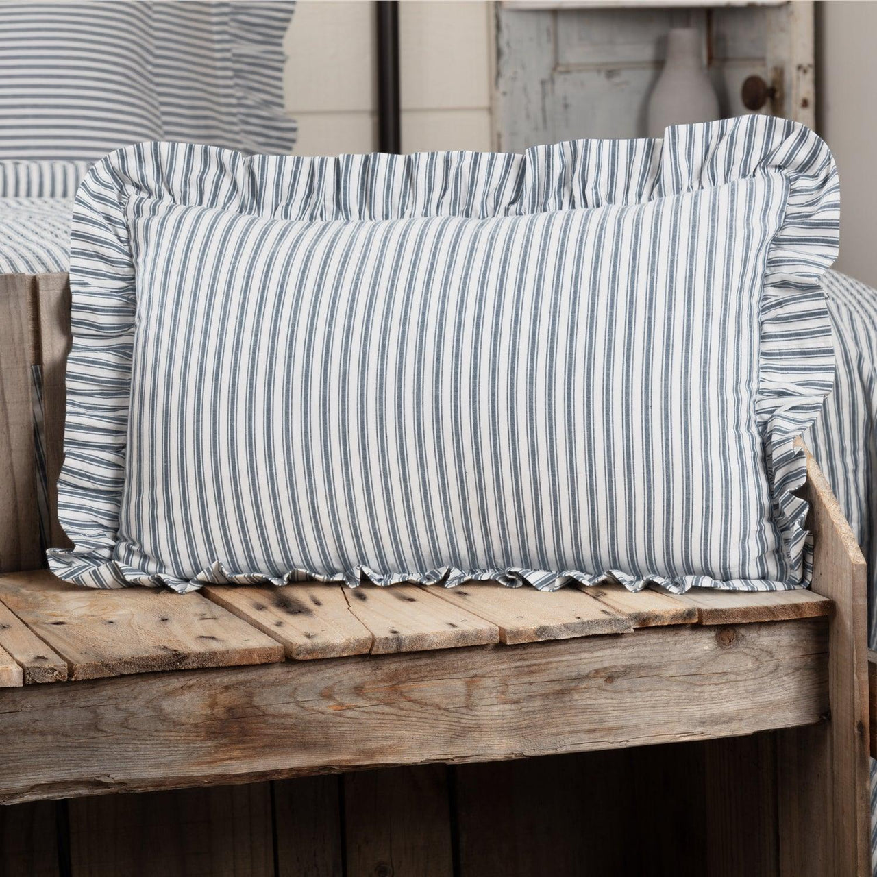 Sawyer Mill Blue Ticking Stripe Fabric Pillow 14x22 VHC Brands - The Fox Decor