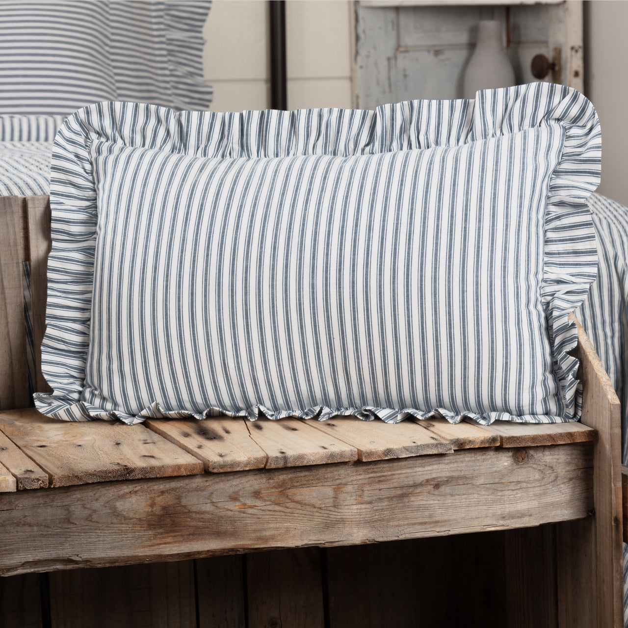 Sawyer Mill Blue Ticking Stripe Fabric Pillow 14x22 VHC Brands