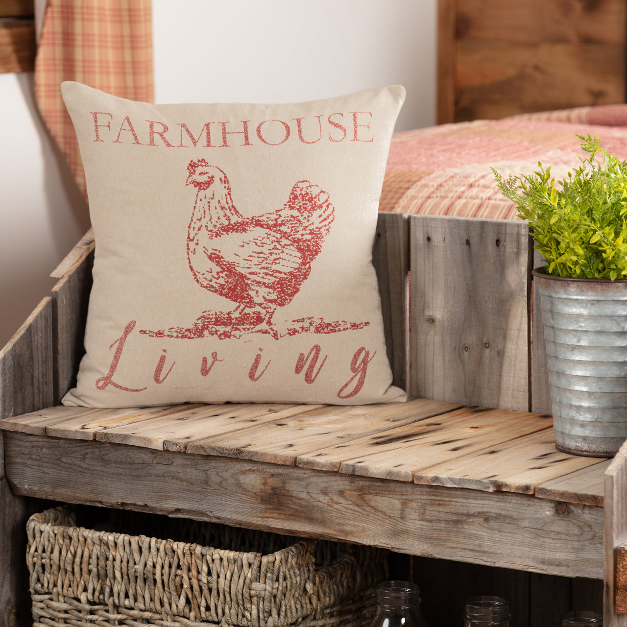 Sawyer Mill Red Farmhouse Living Pillow 18x18 VHC Brands