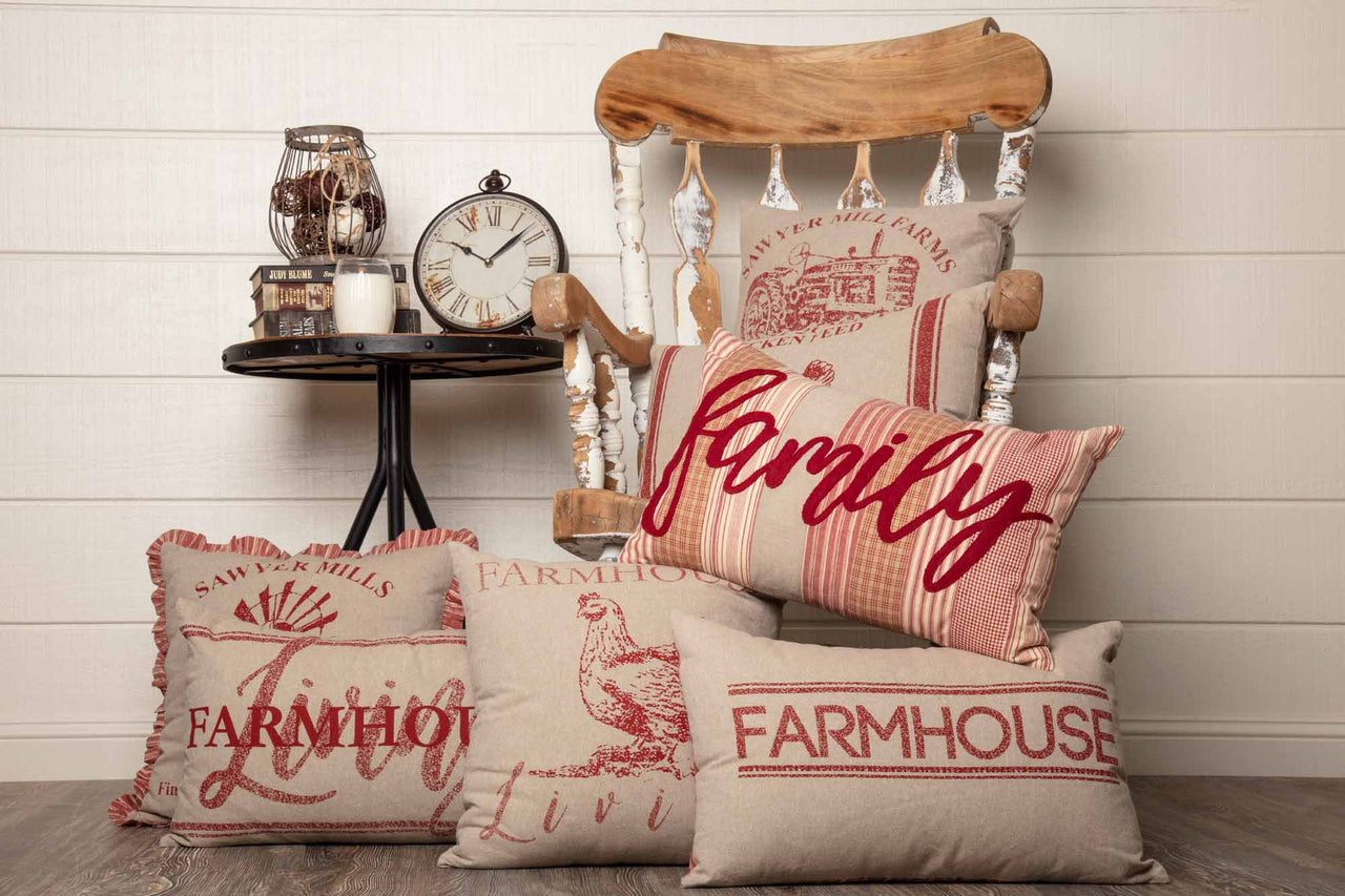 Sawyer Mill Red Farmhouse Living Pillow 18x18 VHC Brands